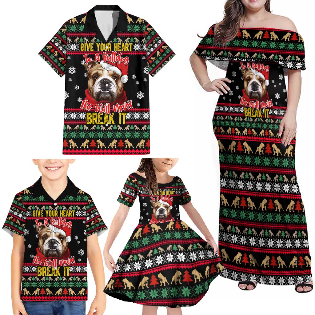 Give Your Heart Bulldog Christmas Family Matching Off Shoulder Maxi Dress and Hawaiian Shirt Xmas Holiday Patterns - Wonder Print Shop