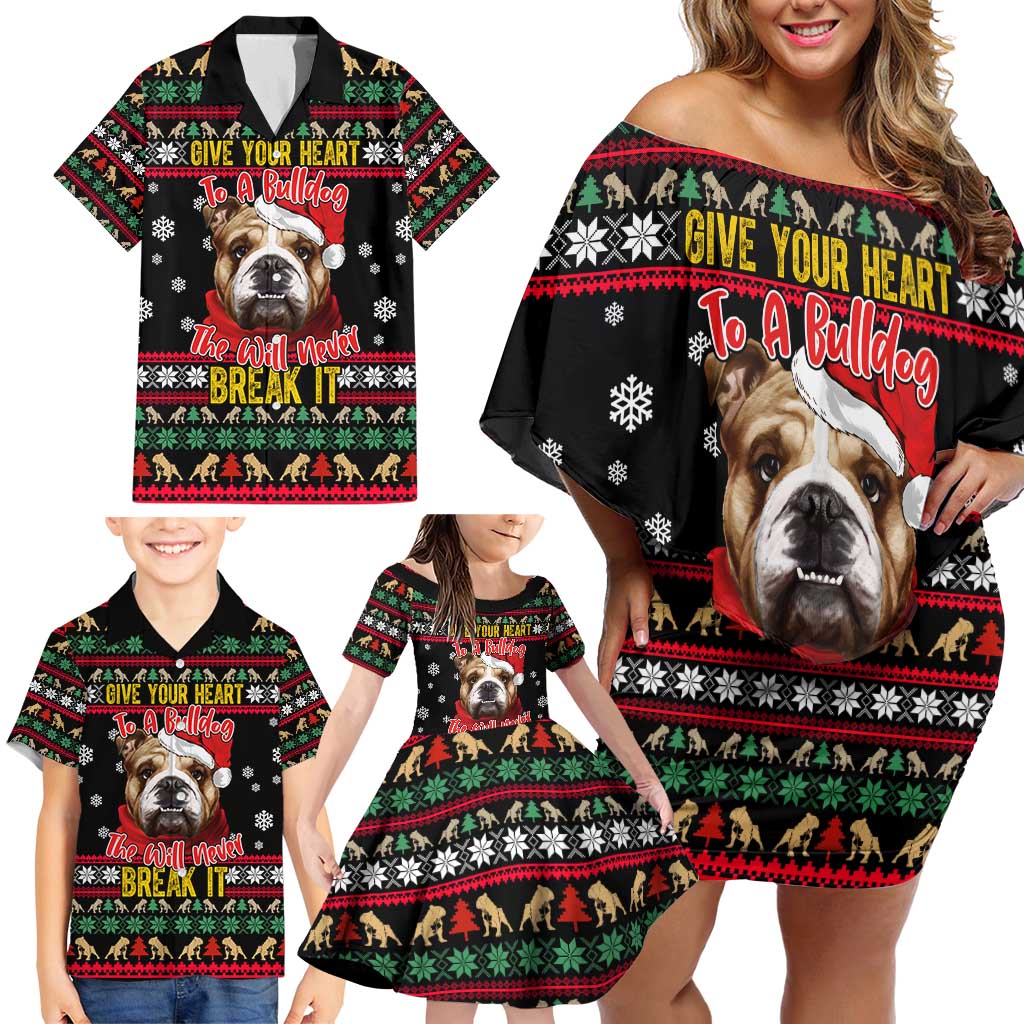 Give Your Heart Bulldog Christmas Family Matching Off Shoulder Short Dress and Hawaiian Shirt Xmas Holiday Patterns - Wonder Print Shop