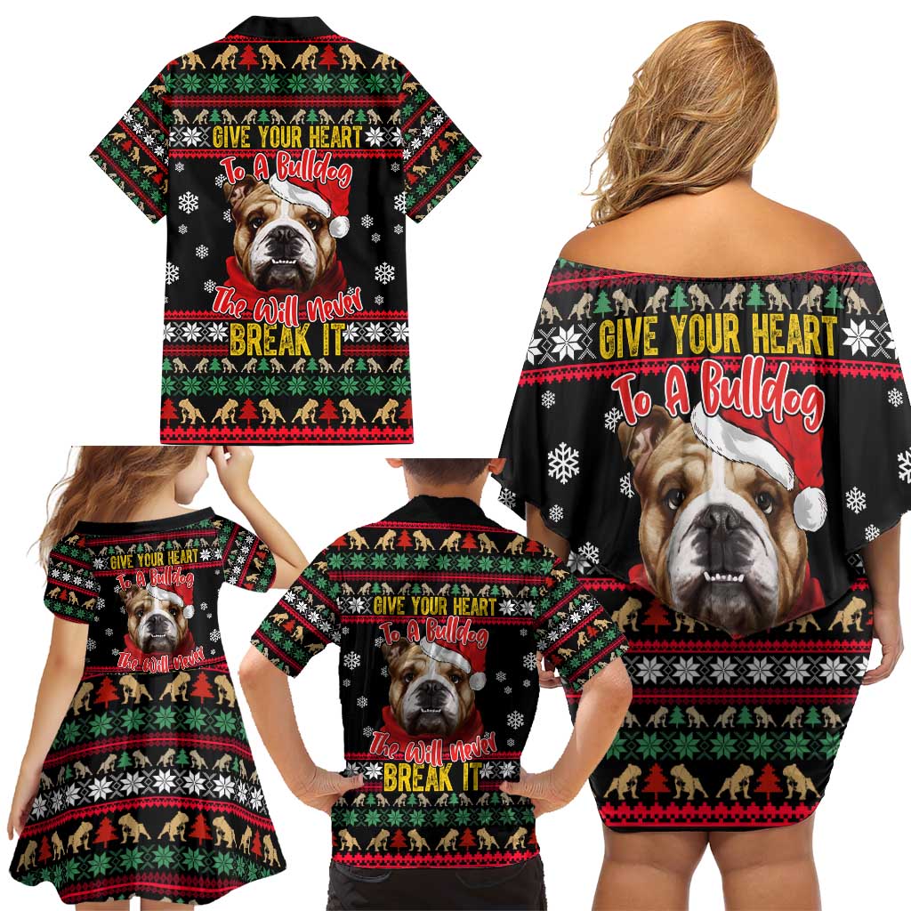 Give Your Heart Bulldog Christmas Family Matching Off Shoulder Short Dress and Hawaiian Shirt Xmas Holiday Patterns - Wonder Print Shop