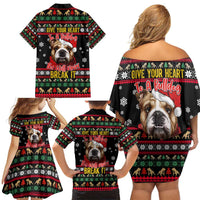 Give Your Heart Bulldog Christmas Family Matching Off Shoulder Short Dress and Hawaiian Shirt Xmas Holiday Patterns - Wonder Print Shop