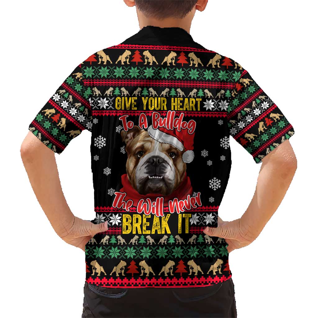 Give Your Heart Bulldog Christmas Family Matching Short Sleeve Bodycon Dress and Hawaiian Shirt Xmas Holiday Patterns - Wonder Print Shop