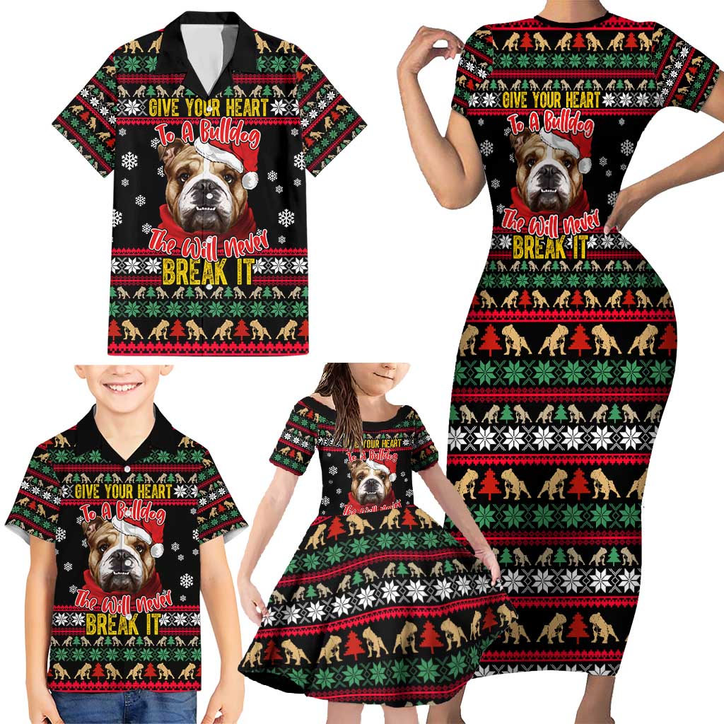 Give Your Heart Bulldog Christmas Family Matching Short Sleeve Bodycon Dress and Hawaiian Shirt Xmas Holiday Patterns - Wonder Print Shop