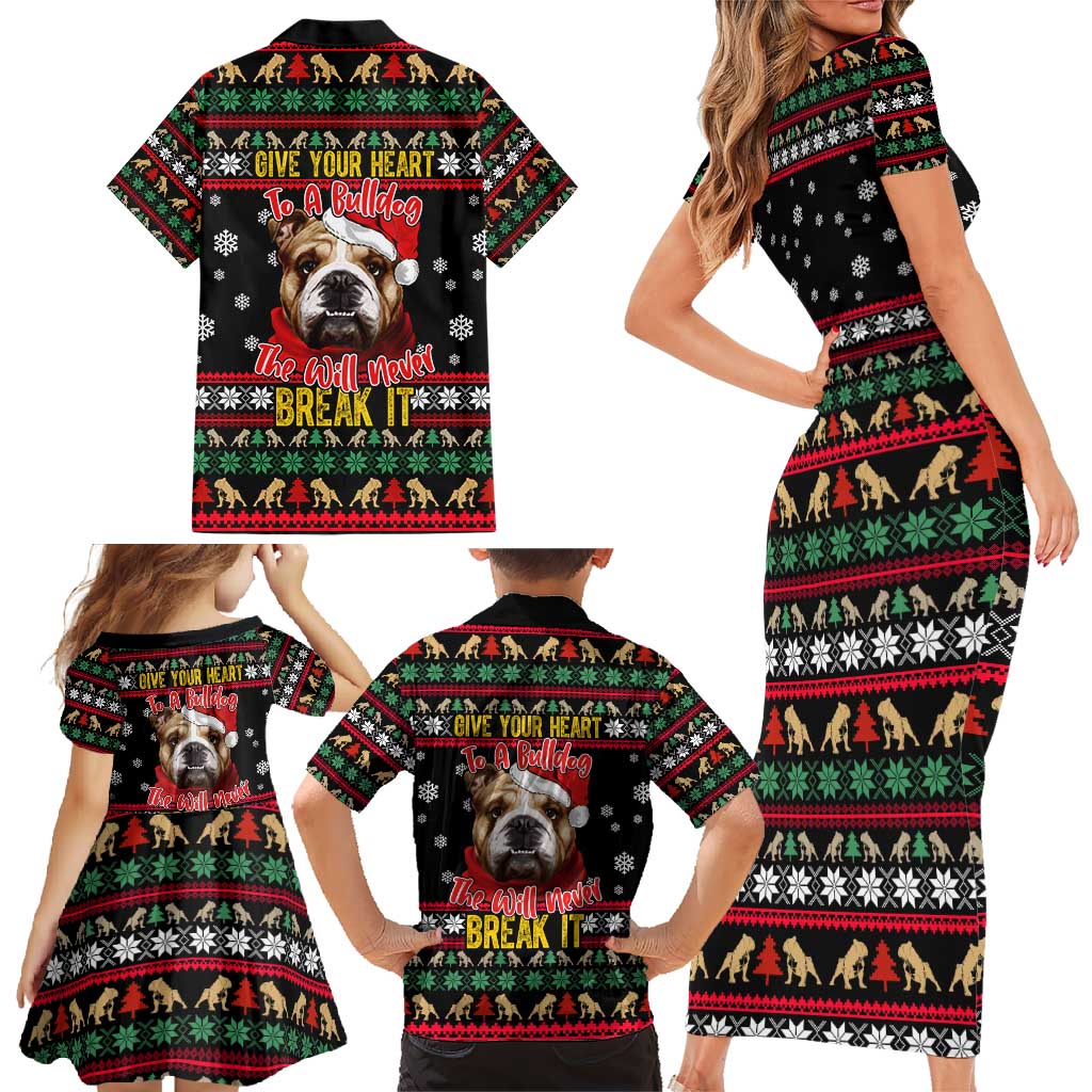 Give Your Heart Bulldog Christmas Family Matching Short Sleeve Bodycon Dress and Hawaiian Shirt Xmas Holiday Patterns - Wonder Print Shop