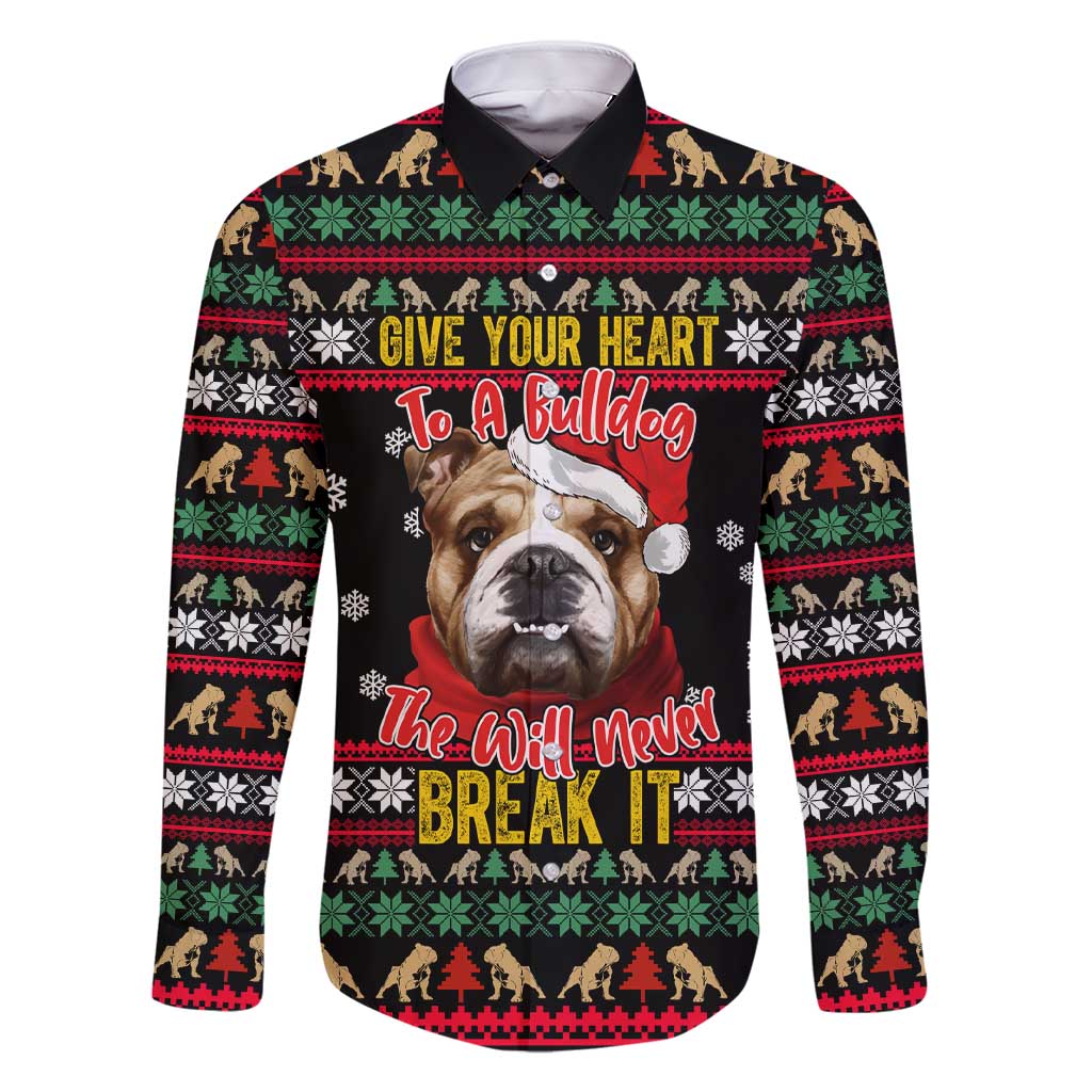 Give Your Heart Bulldog Christmas Family Matching Short Sleeve Bodycon Dress and Hawaiian Shirt Xmas Holiday Patterns - Wonder Print Shop