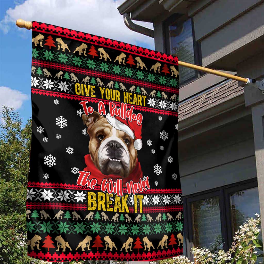 Give Your Heart Bulldog Christmas Garden Flag Xmas Holiday Patterns - Wonder Print Shop