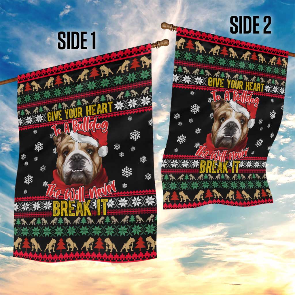 Give Your Heart Bulldog Christmas Garden Flag Xmas Holiday Patterns - Wonder Print Shop