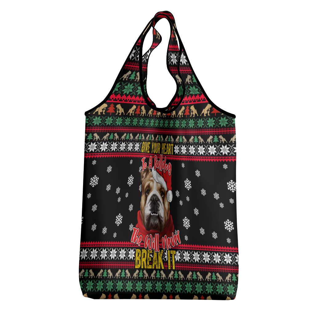 Give Your Heart Bulldog Christmas Grocery Bag Xmas Holiday Patterns - Wonder Print Shop
