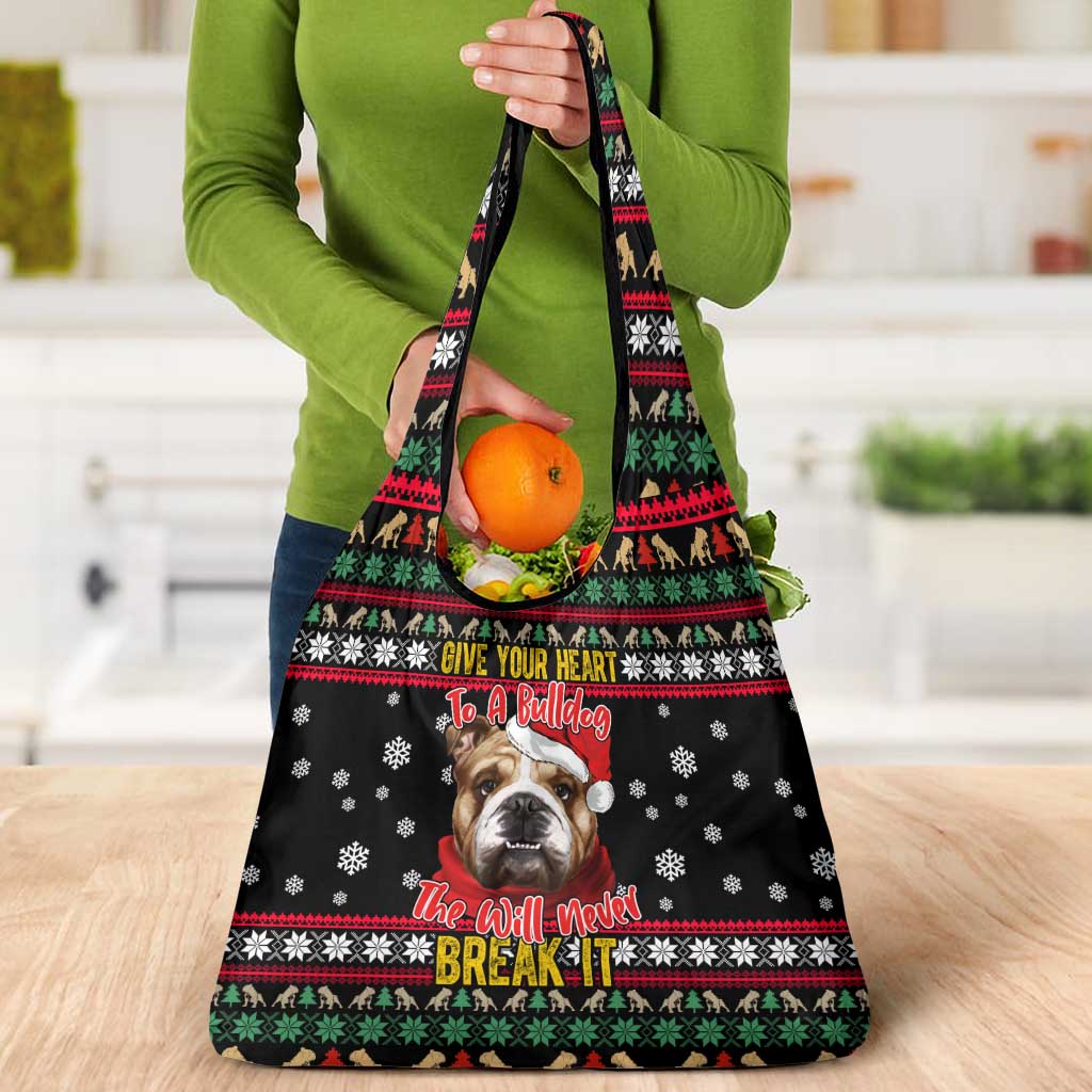 Give Your Heart Bulldog Christmas Grocery Bag Xmas Holiday Patterns - Wonder Print Shop