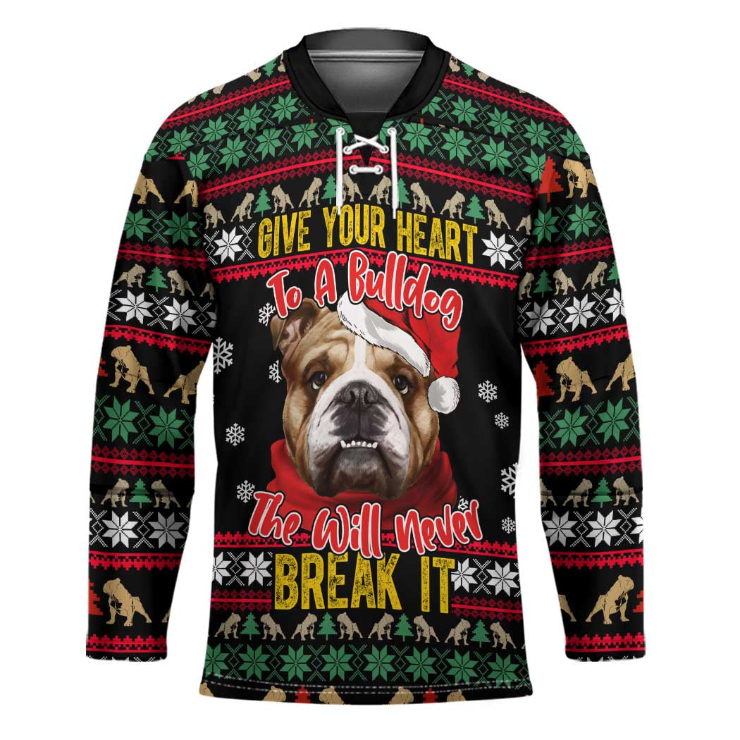 Give Your Heart Bulldog Christmas Hockey Jersey Xmas Holiday Patterns - Wonder Print Shop