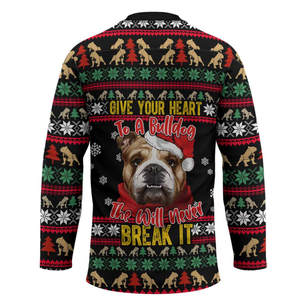 Give Your Heart Bulldog Christmas Hockey Jersey Xmas Holiday Patterns - Wonder Print Shop