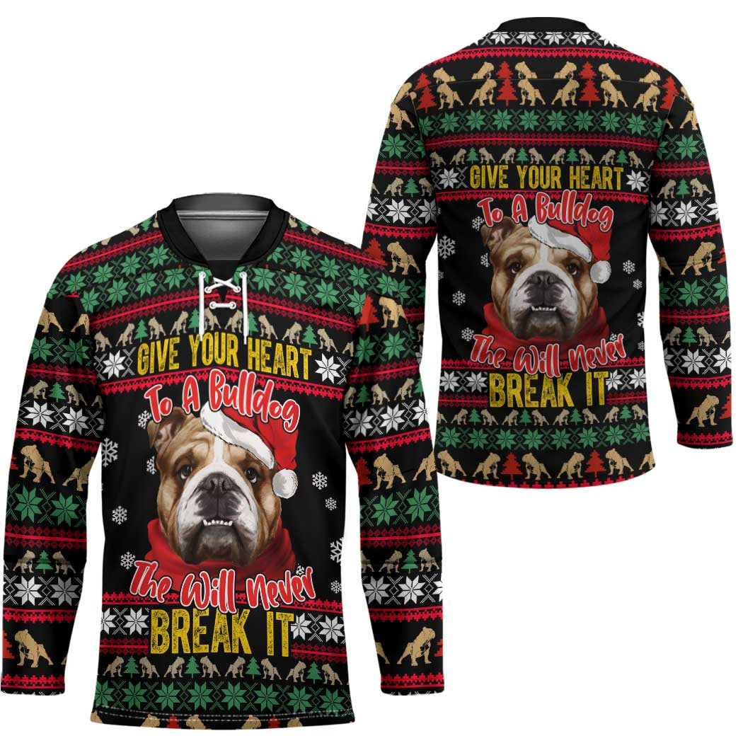 Give Your Heart Bulldog Christmas Hockey Jersey Xmas Holiday Patterns - Wonder Print Shop