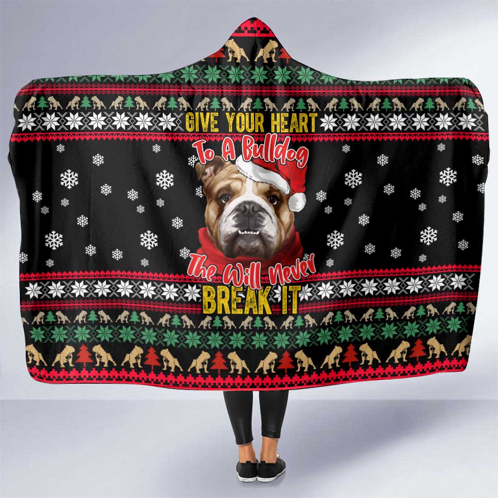 Give Your Heart Bulldog Christmas Hooded Blanket Xmas Holiday Patterns - Wonder Print Shop