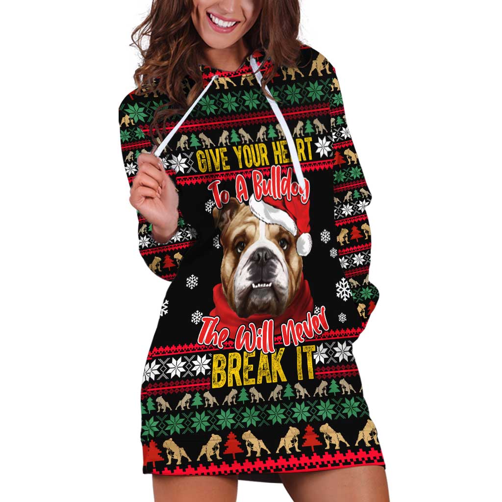 Give Your Heart Bulldog Christmas Hoodie Dress Xmas Holiday Patterns - Wonder Print Shop