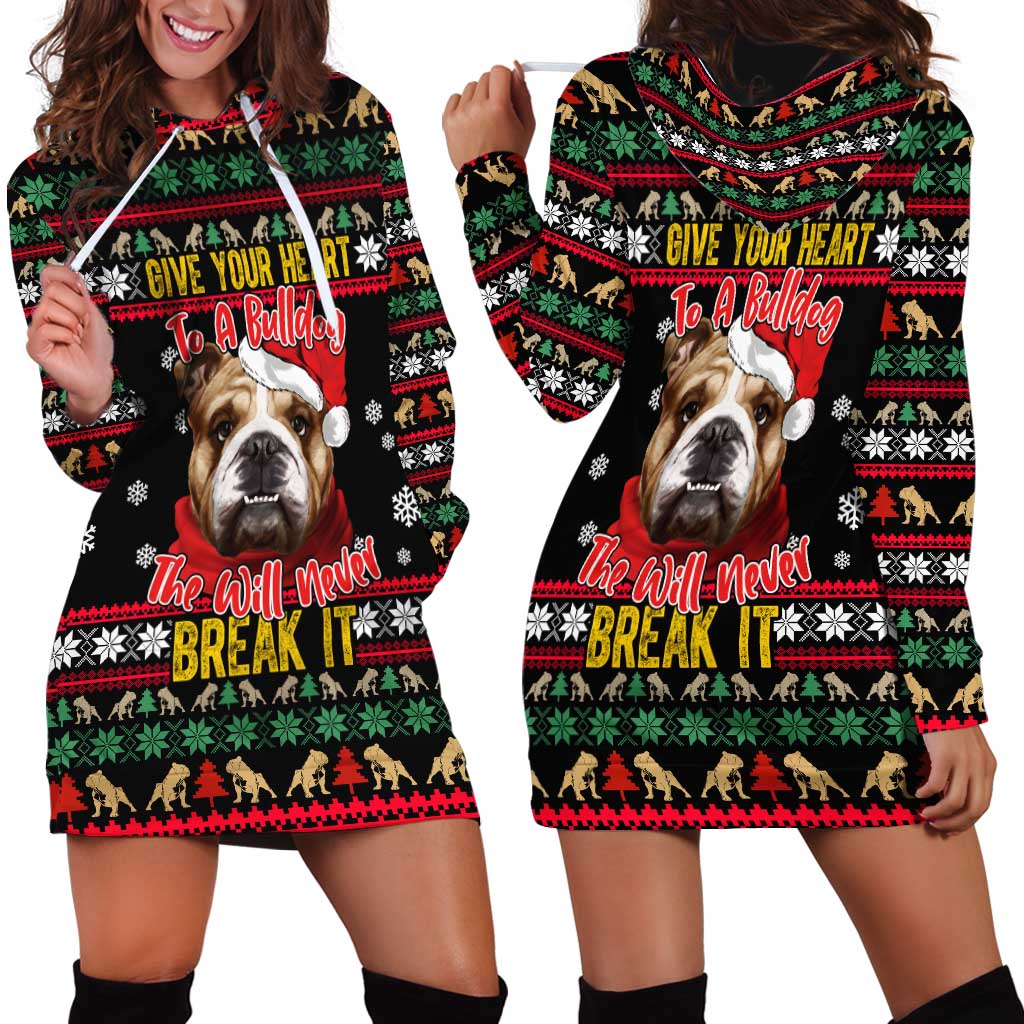 Give Your Heart Bulldog Christmas Hoodie Dress Xmas Holiday Patterns - Wonder Print Shop