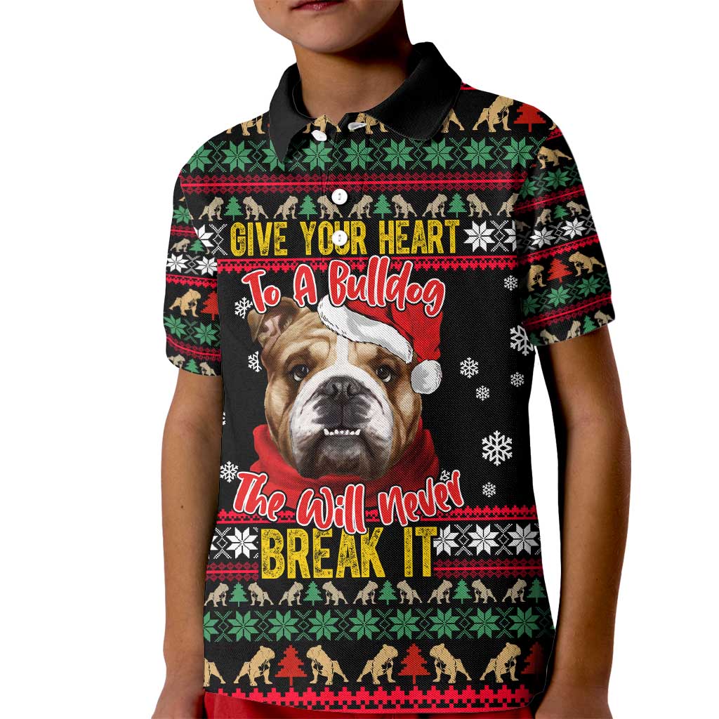 Give Your Heart Bulldog Christmas Kid Polo Shirt Xmas Holiday Patterns - Wonder Print Shop