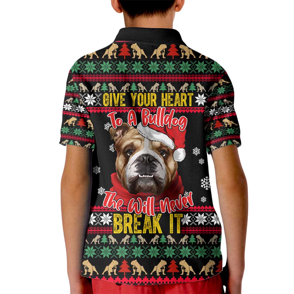 Give Your Heart Bulldog Christmas Kid Polo Shirt Xmas Holiday Patterns - Wonder Print Shop