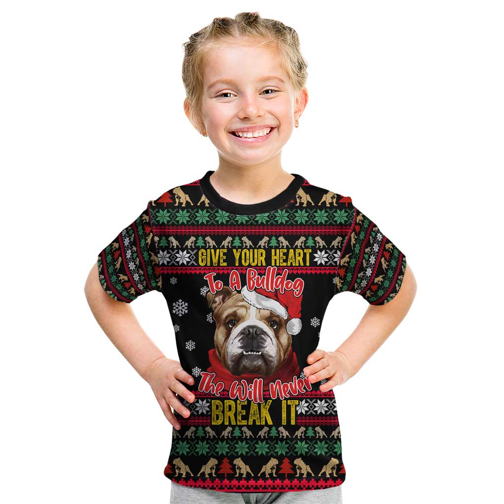 Give Your Heart Bulldog Christmas Kid T Shirt Xmas Holiday Patterns - Wonder Print Shop