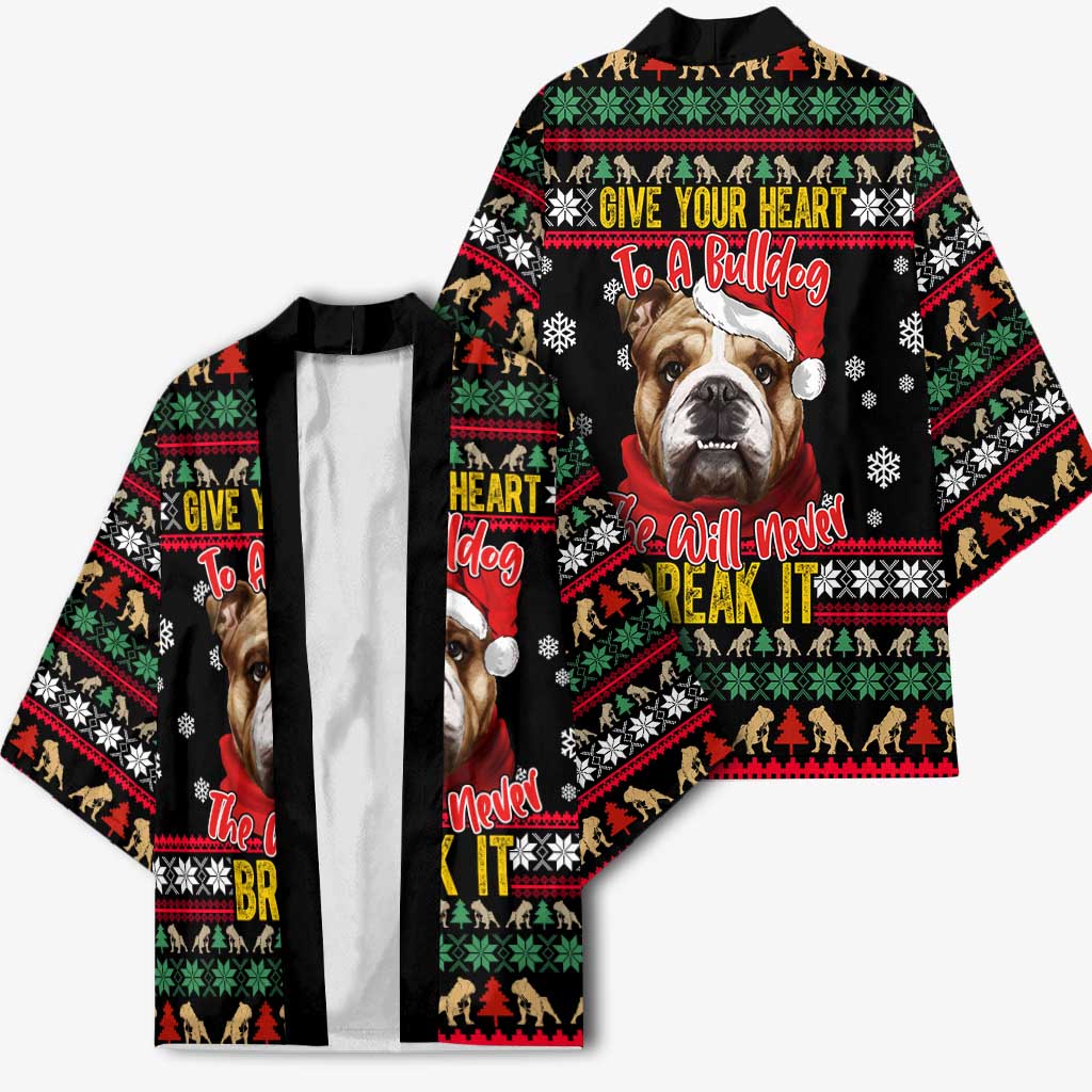 Give Your Heart Bulldog Christmas Kimono Xmas Holiday Patterns - Wonder Print Shop
