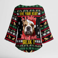 Give Your Heart Bulldog Christmas Kimono Sleeve Blouse Xmas Holiday Patterns - Wonder Print Shop