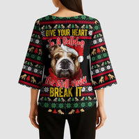 Give Your Heart Bulldog Christmas Kimono Sleeve Blouse Xmas Holiday Patterns - Wonder Print Shop