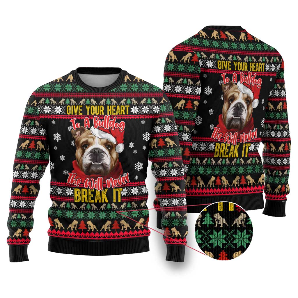 Give Your Heart Bulldog Christmas Ugly Christmas Sweater Xmas Holiday Patterns - Wonder Print Shop