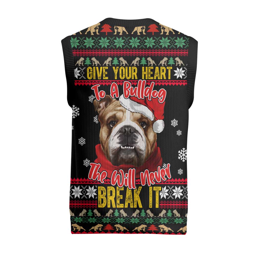Give Your Heart Bulldog Christmas Knitted V-Neck Vest Xmas Holiday Patterns - Wonder Print Shop