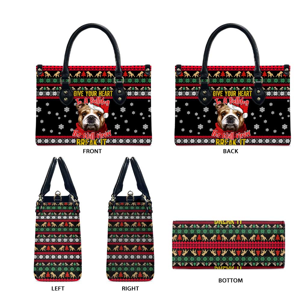 Give Your Heart Bulldog Christmas Leather Bag Xmas Holiday Patterns - Wonder Print Shop