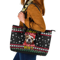 Give Your Heart Bulldog Christmas Leather Tote Bag Xmas Holiday Patterns - Wonder Print Shop