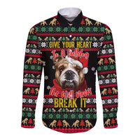 Give Your Heart Bulldog Christmas Long Sleeve Button Shirt Xmas Holiday Patterns - Wonder Print Shop
