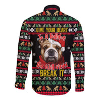 Give Your Heart Bulldog Christmas Long Sleeve Button Shirt Xmas Holiday Patterns - Wonder Print Shop