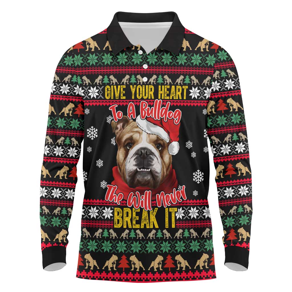 Give Your Heart Bulldog Christmas Long Sleeve Polo Shirt Xmas Holiday Patterns - Wonder Print Shop