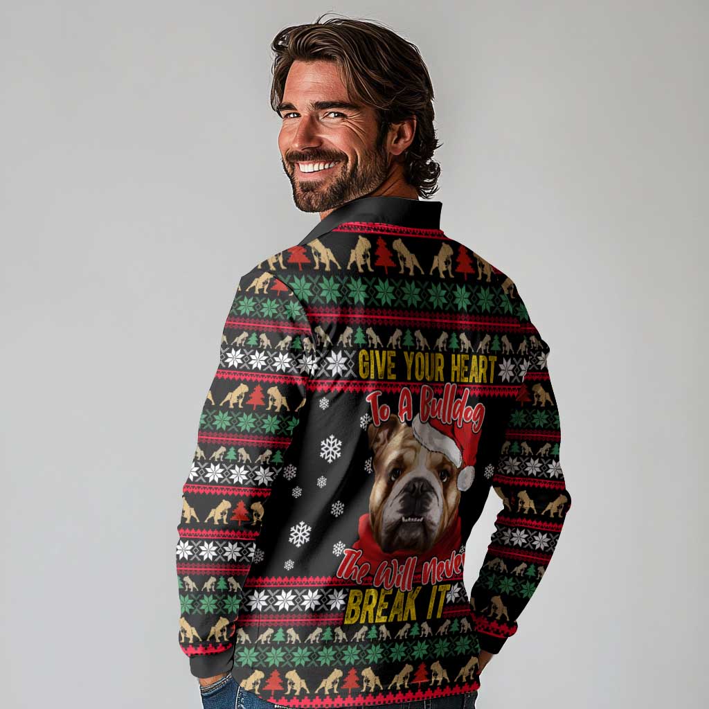 Give Your Heart Bulldog Christmas Long Sleeve Polo Shirt Xmas Holiday Patterns - Wonder Print Shop