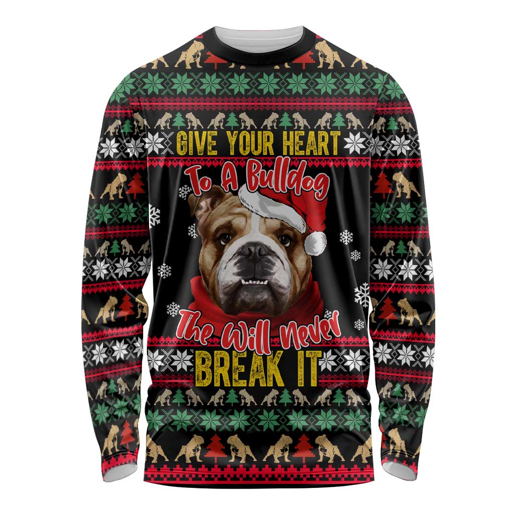 Give Your Heart Bulldog Christmas Long Sleeve Shirt Xmas Holiday Patterns - Wonder Print Shop