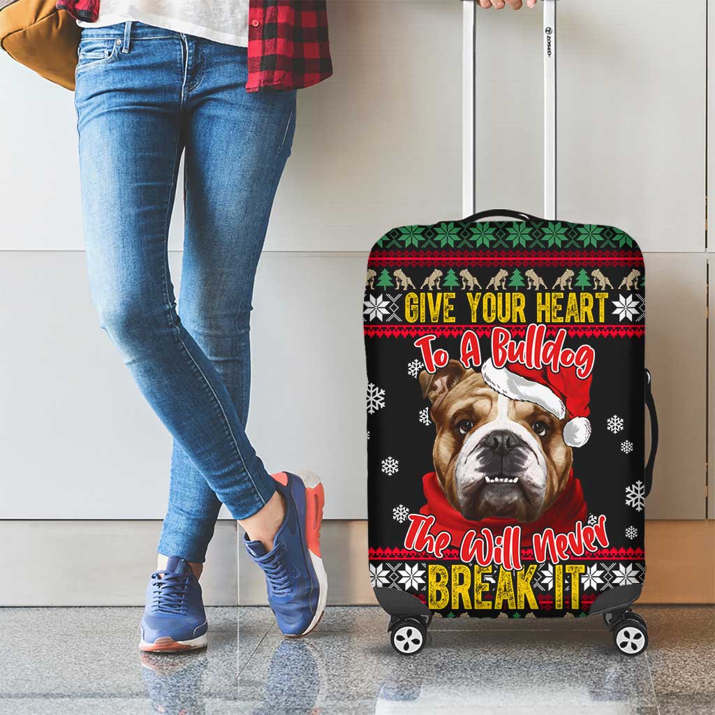 Give Your Heart Bulldog Christmas Luggage Cover Xmas Holiday Patterns - Wonder Print Shop