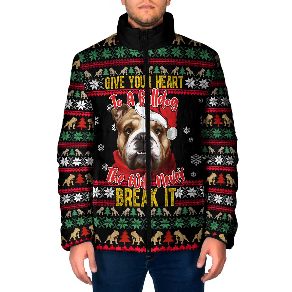Give Your Heart Bulldog Christmas Padded Jacket Xmas Holiday Patterns - Wonder Print Shop
