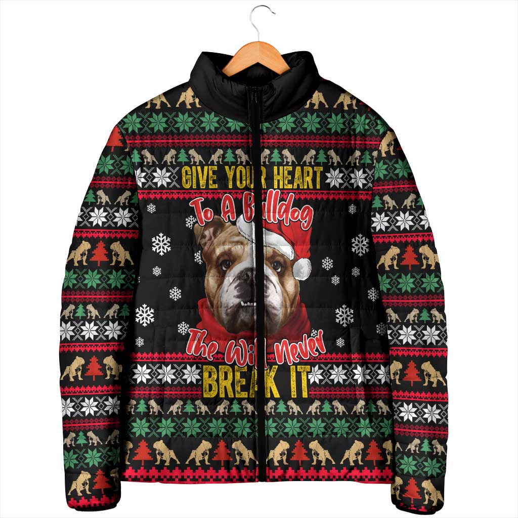 Give Your Heart Bulldog Christmas Padded Jacket Xmas Holiday Patterns - Wonder Print Shop