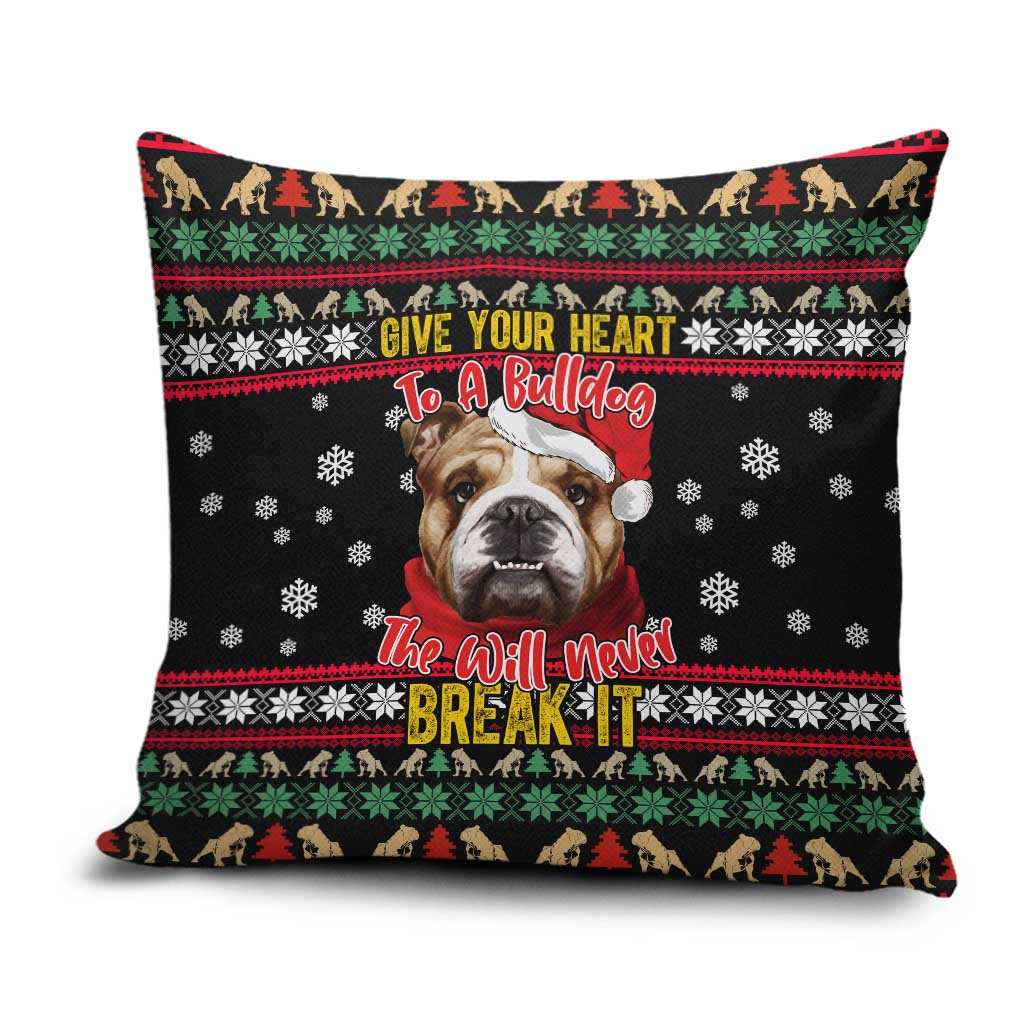 Give Your Heart Bulldog Christmas Pillow Cover Xmas Holiday Patterns - Wonder Print Shop