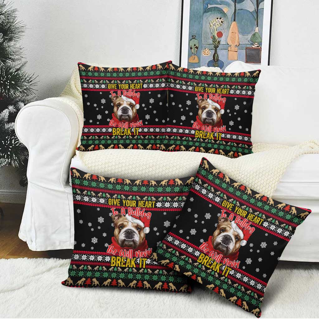 Give Your Heart Bulldog Christmas Pillow Cover Xmas Holiday Patterns - Wonder Print Shop