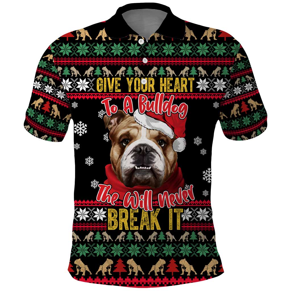Give Your Heart Bulldog Christmas Polo Shirt Xmas Holiday Patterns - Wonder Print Shop