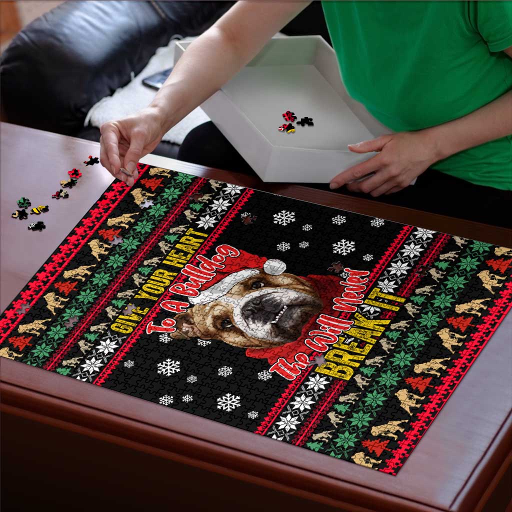 Give Your Heart Bulldog Christmas Puzzle Xmas Holiday Patterns - Wonder Print Shop