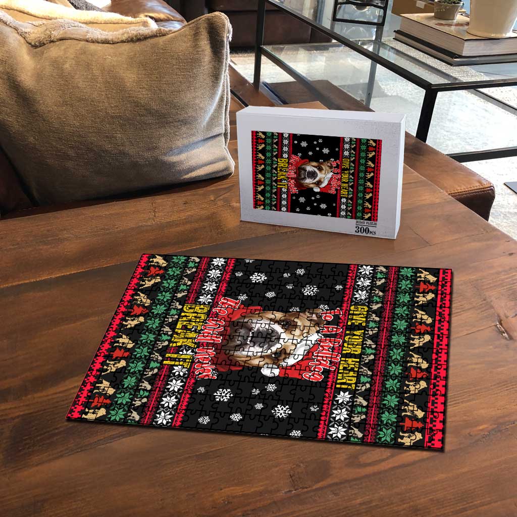 Give Your Heart Bulldog Christmas Puzzle Xmas Holiday Patterns - Wonder Print Shop