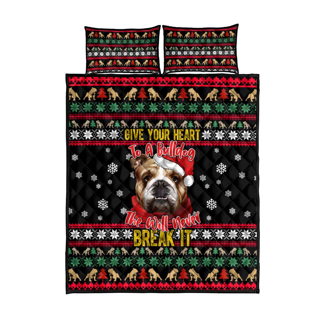 Give Your Heart Bulldog Christmas Quilt Bed Set Xmas Holiday Patterns - Wonder Print Shop