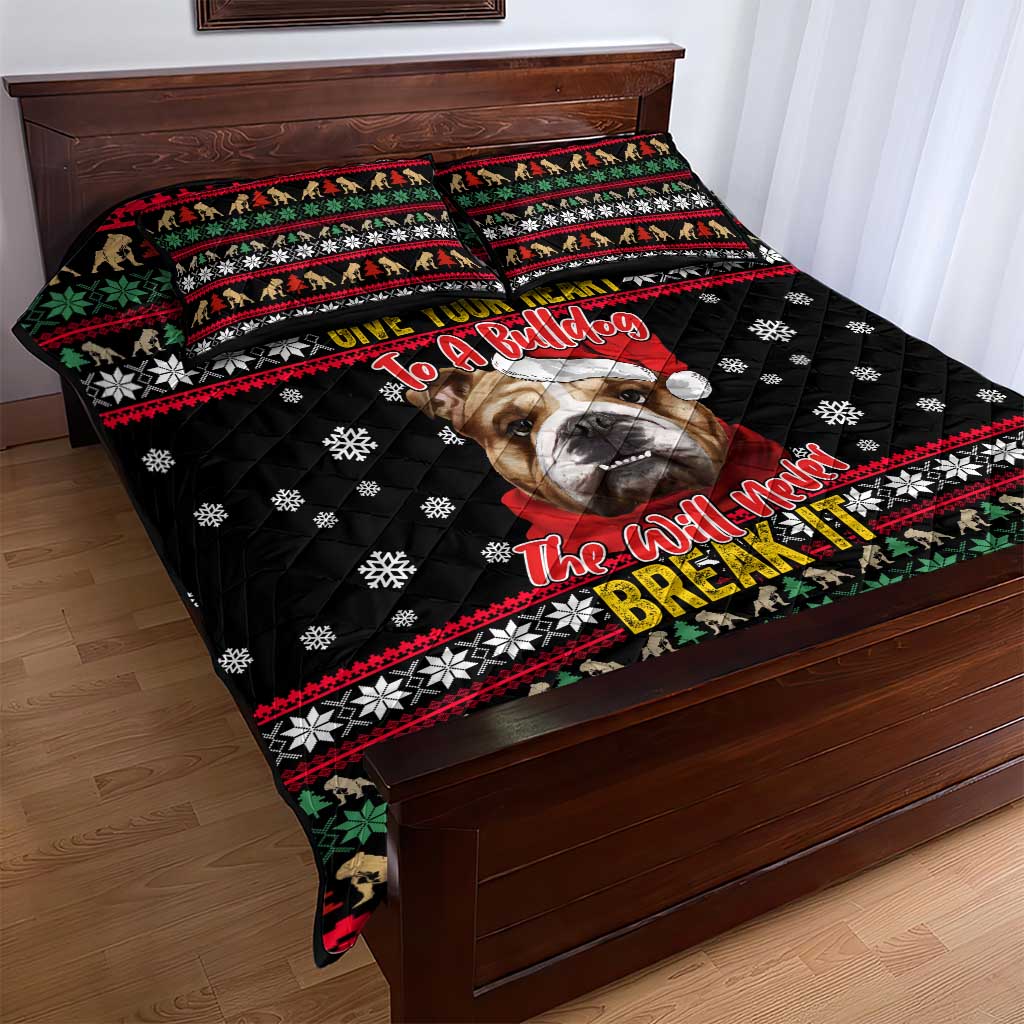 Give Your Heart Bulldog Christmas Quilt Bed Set Xmas Holiday Patterns - Wonder Print Shop
