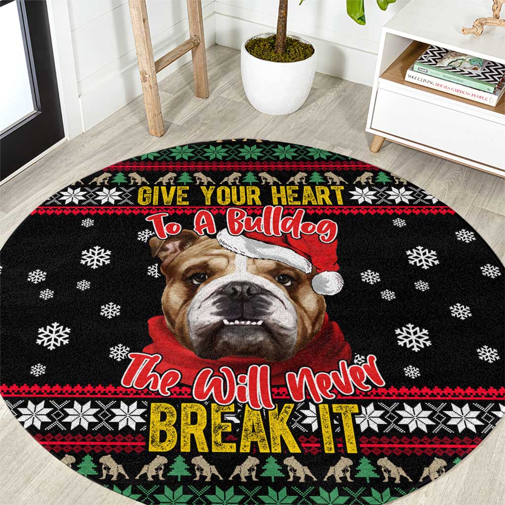 Give Your Heart Bulldog Christmas Round Carpet Xmas Holiday Patterns - Wonder Print Shop