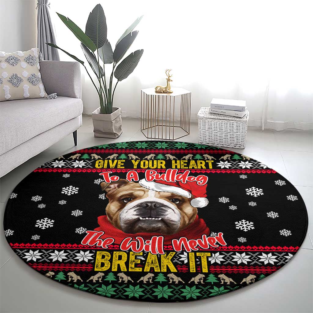 Give Your Heart Bulldog Christmas Round Carpet Xmas Holiday Patterns - Wonder Print Shop