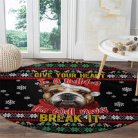 Give Your Heart Bulldog Christmas Round Carpet Xmas Holiday Patterns - Wonder Print Shop