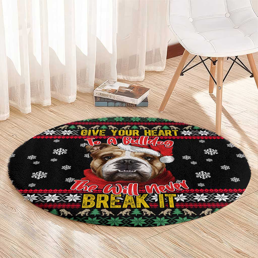 Give Your Heart Bulldog Christmas Round Carpet Xmas Holiday Patterns - Wonder Print Shop