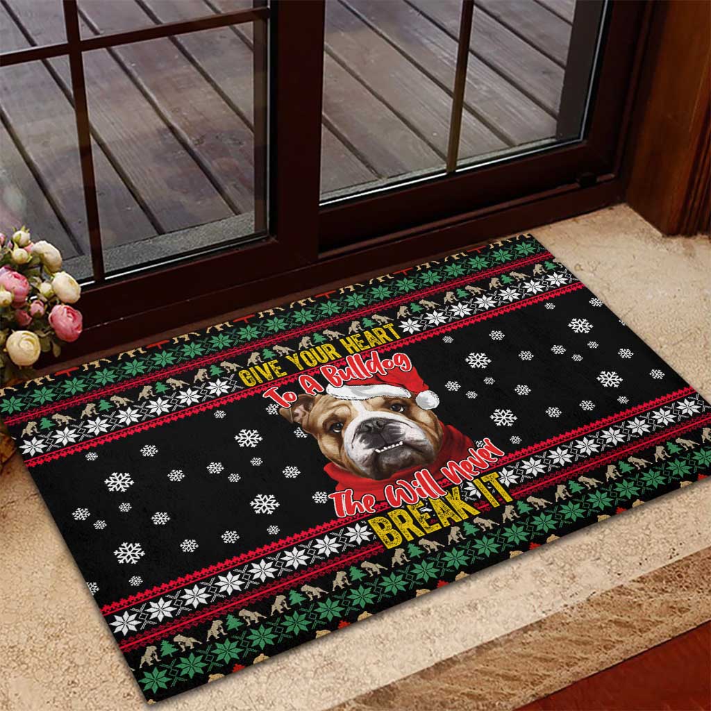 Give Your Heart Bulldog Christmas Rubber Doormat Xmas Holiday Patterns - Wonder Print Shop