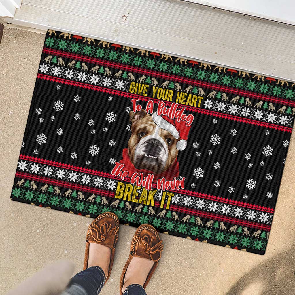 Give Your Heart Bulldog Christmas Rubber Doormat Xmas Holiday Patterns - Wonder Print Shop