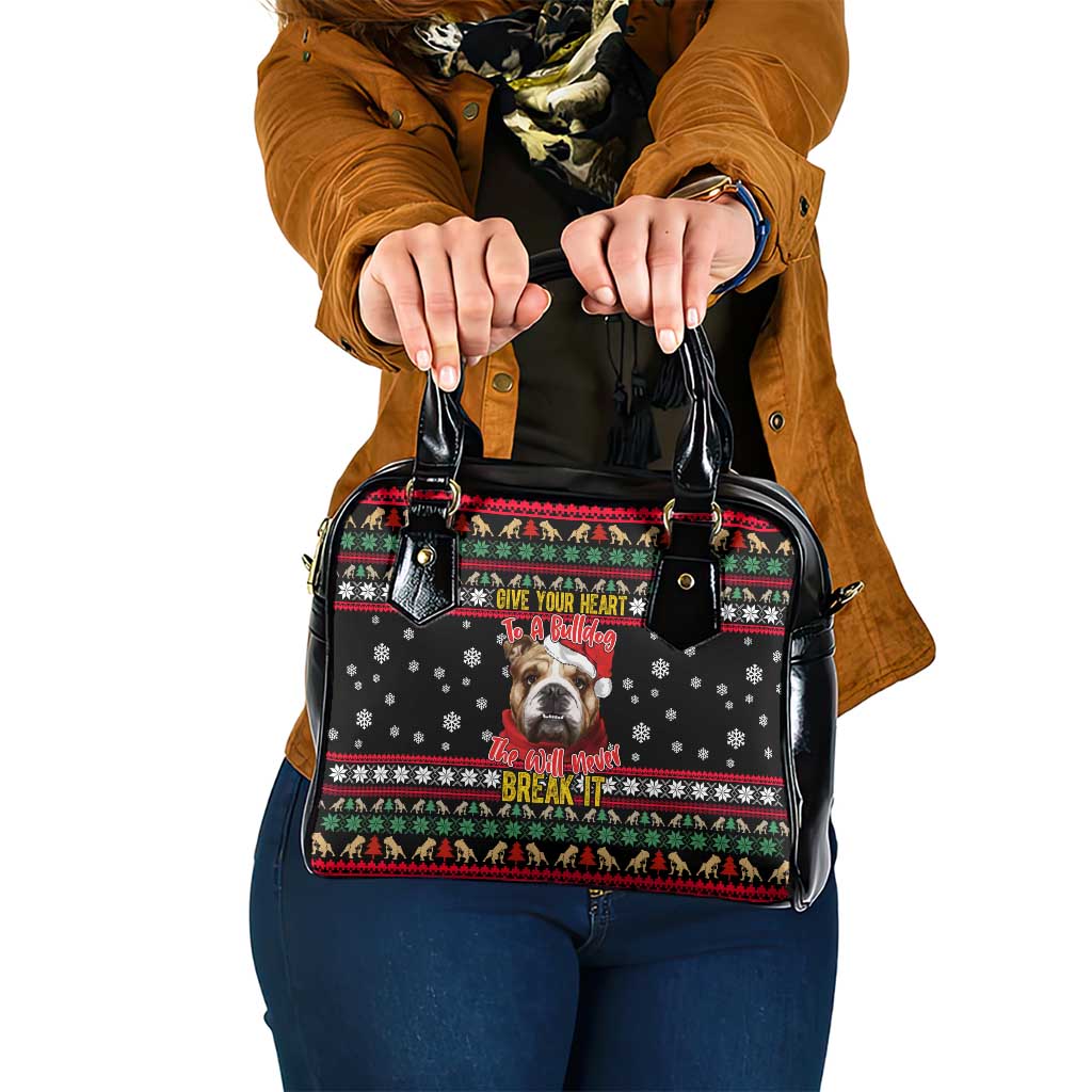 Give Your Heart Bulldog Christmas Shoulder Handbag Xmas Holiday Patterns - Wonder Print Shop
